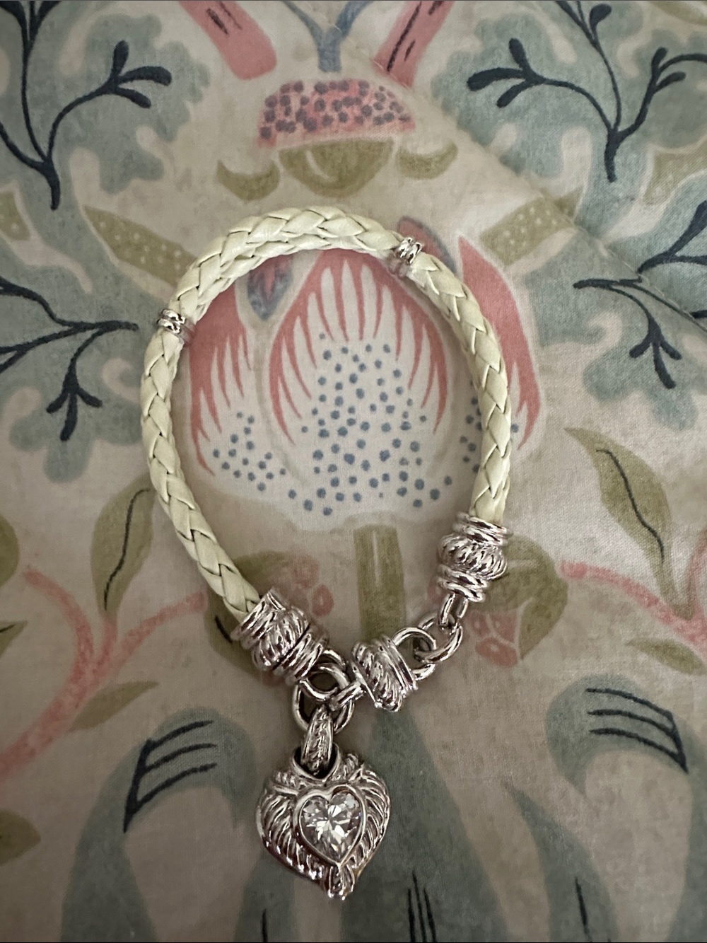 Judith Ripka Braided Leather Heart Charm Bracelet - White
